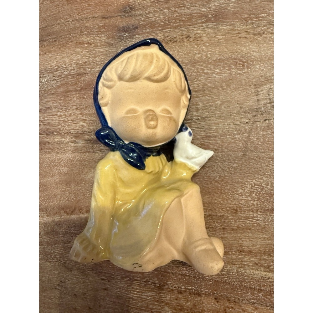 Vintage Terra Cotta Girl & Bird Paul Marshall Made In Japan Figurine Figure